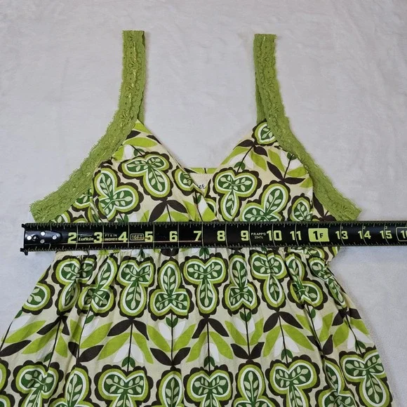 Vintage Y2K Womens Medium Baby Doll Lace Tank Top Green Floral 90s Bella Swan - Picture 8 of 10